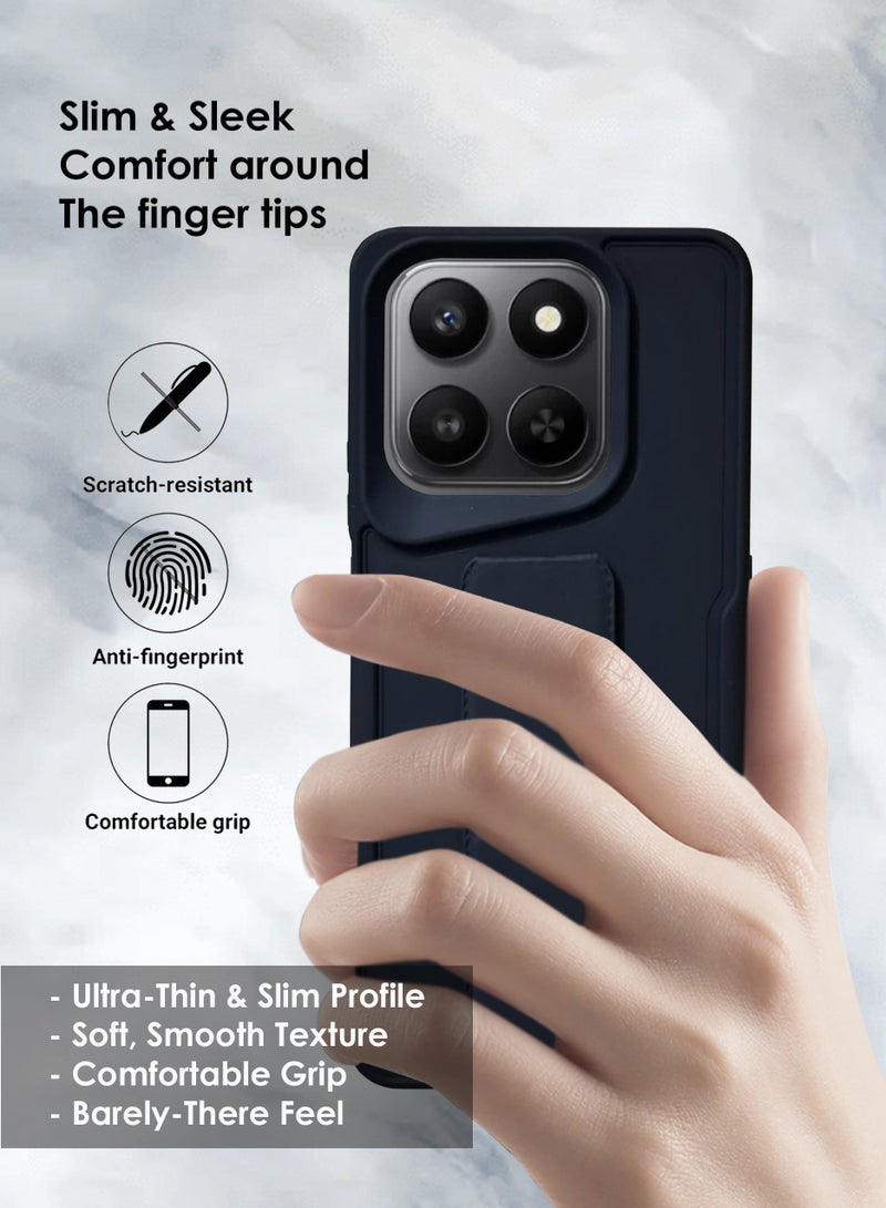 Honor X7d Hand Grip Case Cover - Magnetic Hand Grip Holder & Kickstand Case For Honor X7d - Strong Grip for Magnetic Car Holder, Stylish Silicone Case & Functional, Ultimate Convenience & Hands-Free Viewing - Black - Image 4